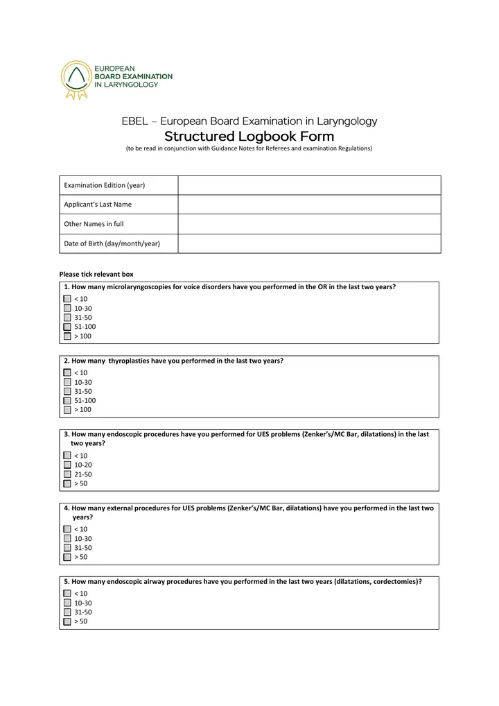 Preview of Structured Logbook Form